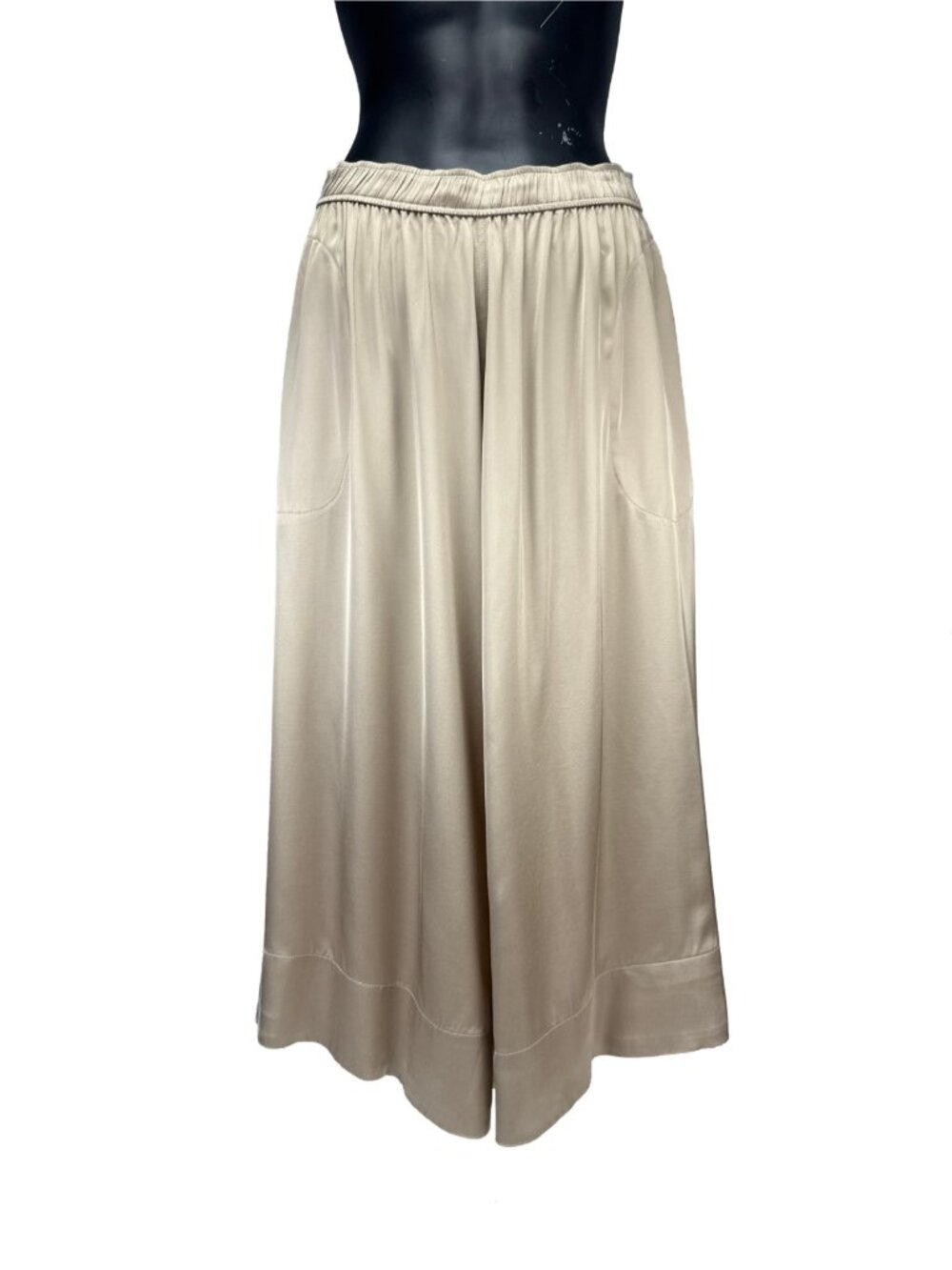 PART TWO Maple Butter Beige Satin Elastic Waist Pockets Midi Skirt Size 38 W28
